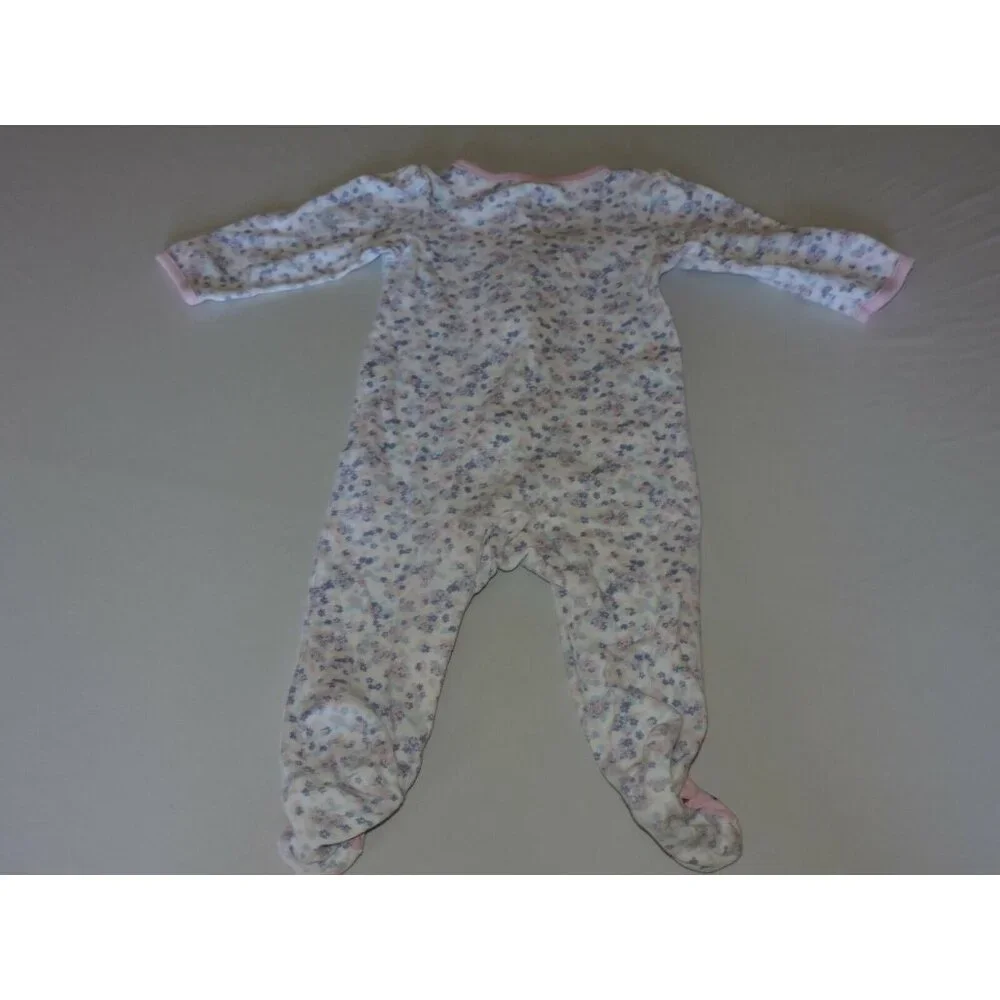 Carters Sheep Bodysuit One Piece Flowers Pink Pajamas Baby Girl Footed Zips 9M - Picture 4 of 5